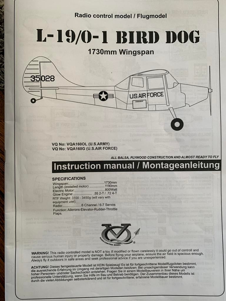Bird dog L 19 rc vliegtuig, Hobby en Vrije tijd, Ophalen, Gebruikt, Elektro