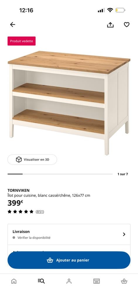 Ilot de cuisine ikea blanc, Maison & Meubles, Enlèvement, Utilisé, Blanc, Bois
