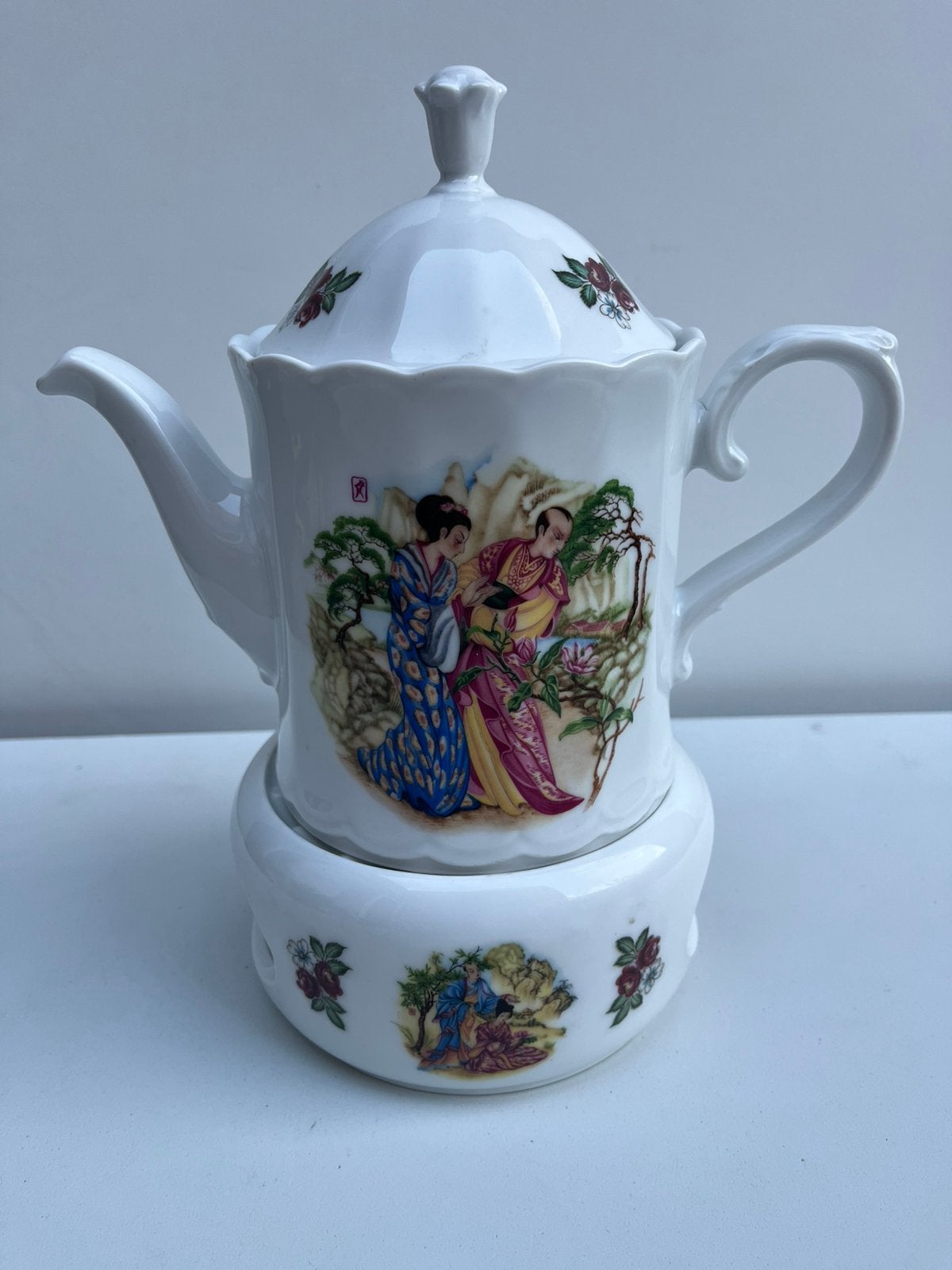 Théière Royal Schwabap + Réchaud 27cm Geisha Japan, Enlèvement ou Envoi