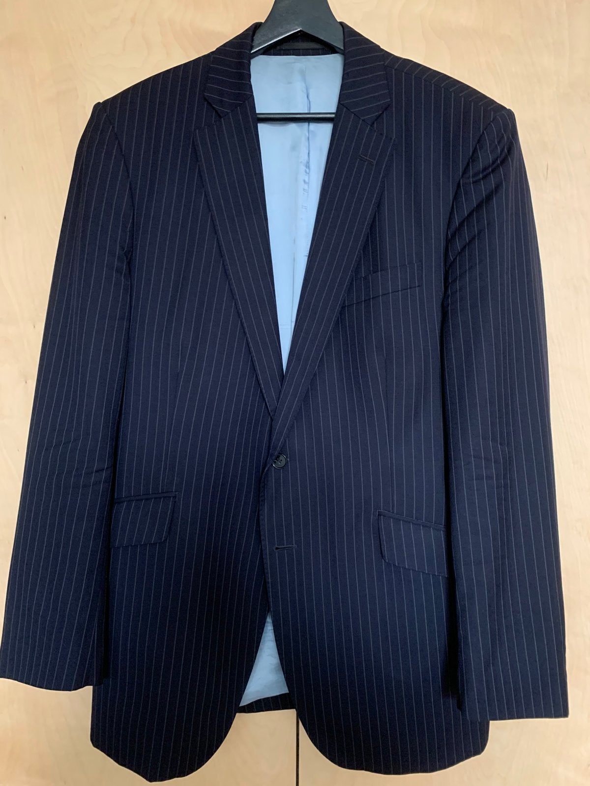 Veste de costume sur mesure bleue à rayures Samson 52, Enlèvement ou Envoi, Porté, Bleu