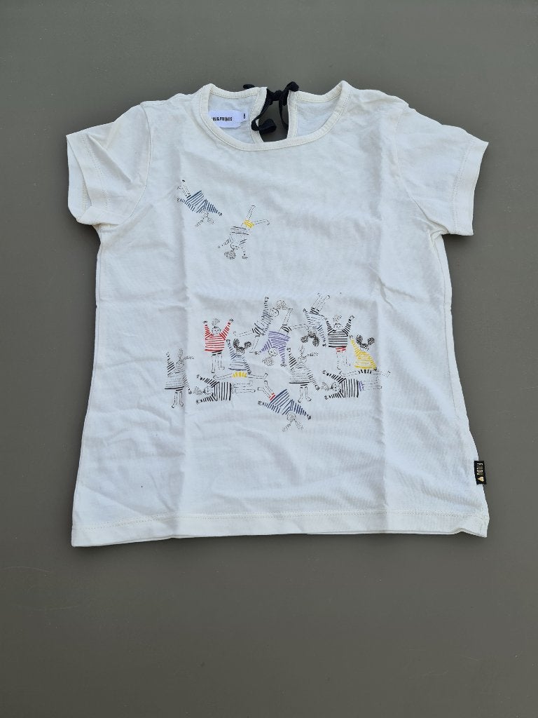 wit t-shirt met gestreepte meisjes, Filou & Friends, 128, Kinderen en Baby's, Ophalen, Zo goed als nieuw