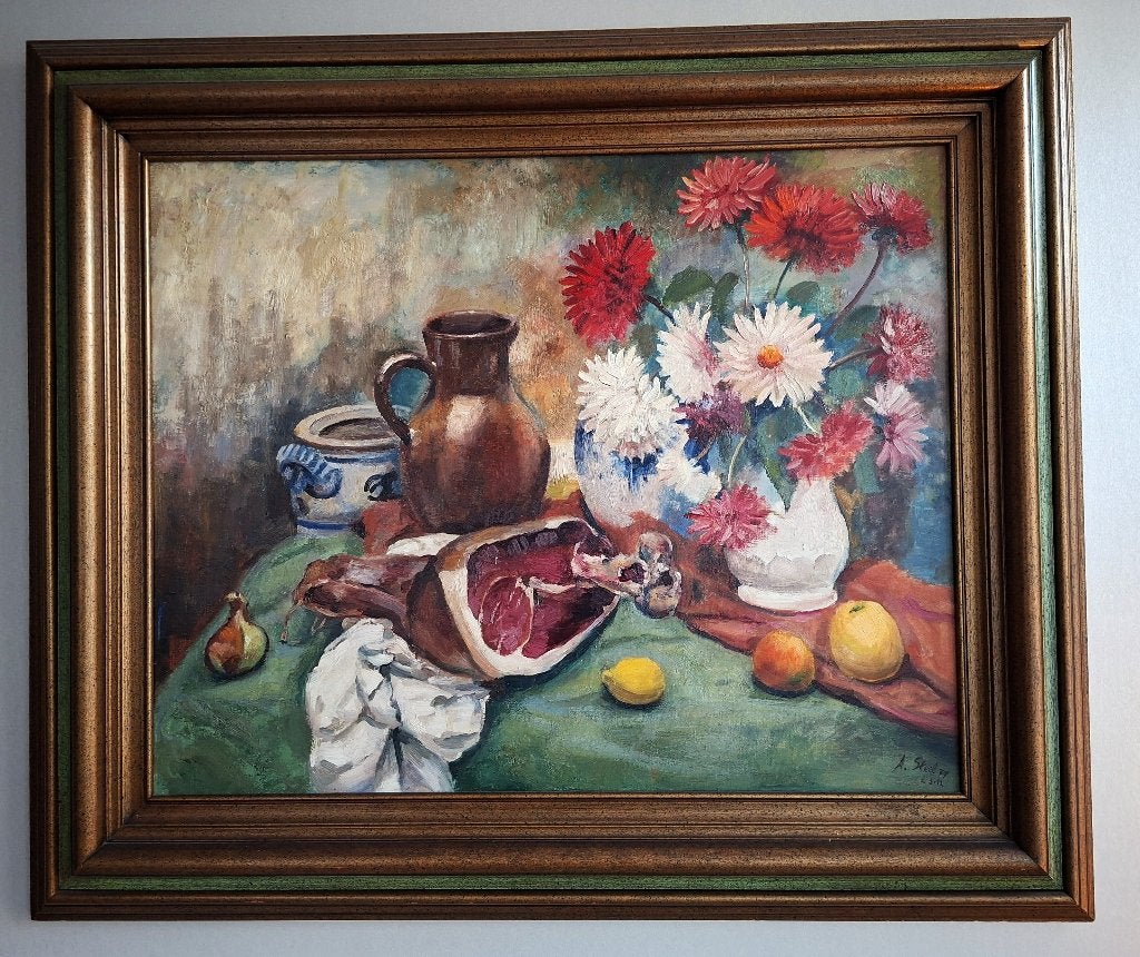 Groot stilleven Albert Steel – 1977, Encadré, Peinture à l'huile, Enlèvement, Nature morte