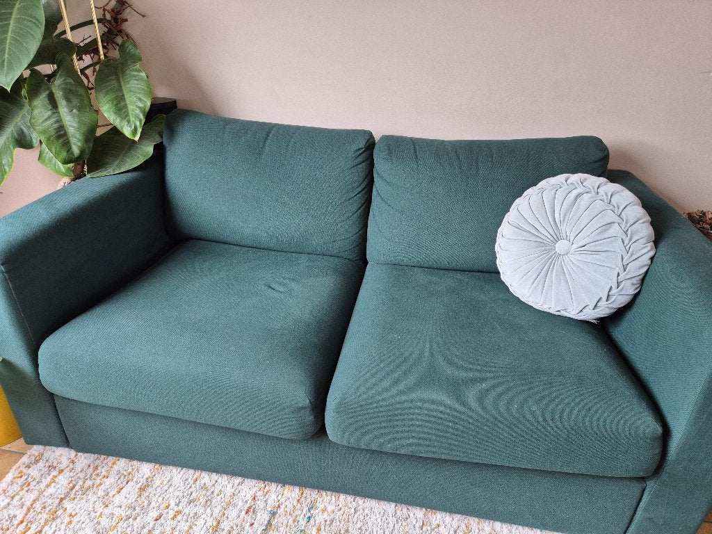 Canapé 2 places en tissu vert Ikea, Comme neuf, Enlèvement, Deux personnes, Tissus