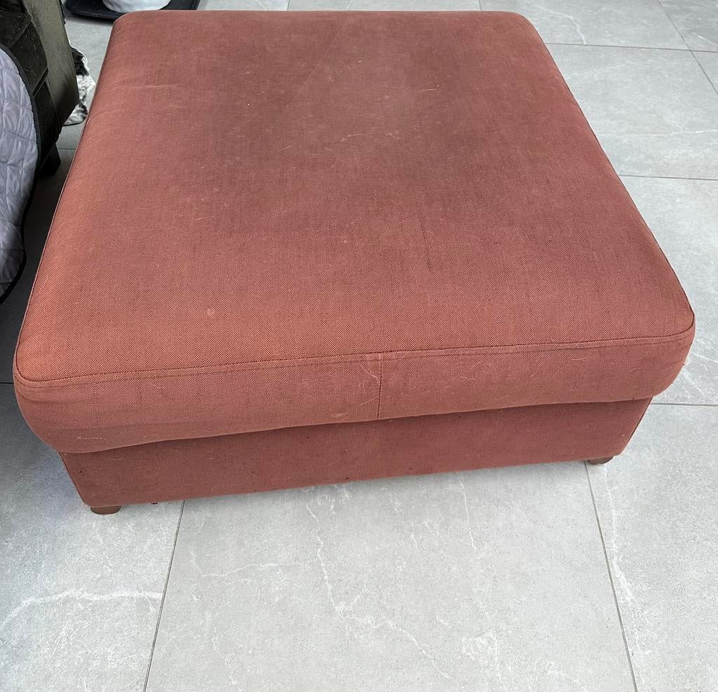 Grote vierkante poef in bruine stof, Maison & Meubles, Canapés | Repose-pieds & Poufs, Tissus, Enlèvement