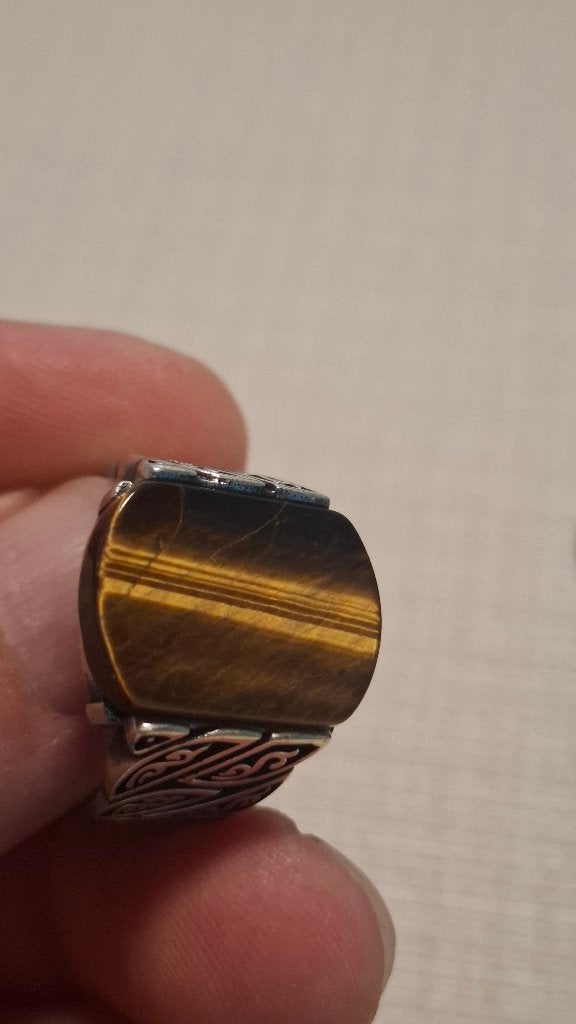 Zilveren Herenring 925 met Tijgeroog Steen - Stoer & Elegant, Heer, Nieuw, Ophalen of Verzenden, Met edelsteen