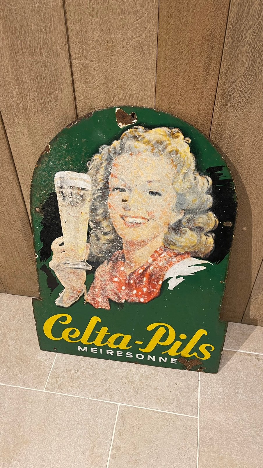 Meiresonne emaille bord., Ophalen of Verzenden, Gebruikt, Reclamebord