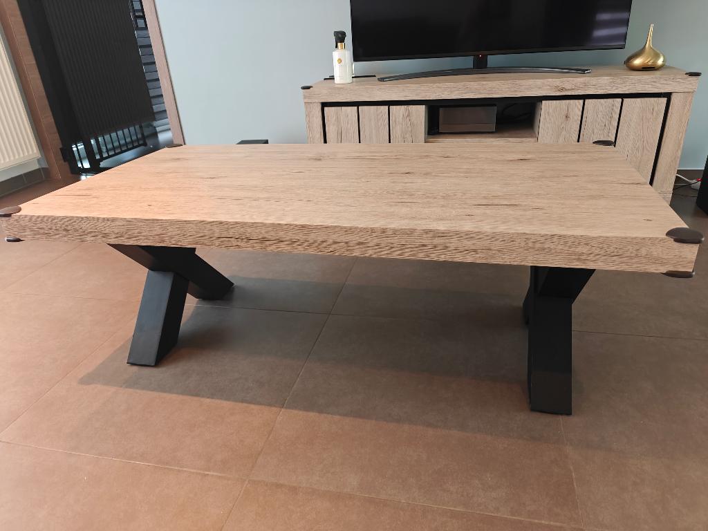 Table basse - Eureka 130x65cm - chêne naturel et noir, 100 à 150 cm, Moins de 50 cm, Natural oak & black, Enlèvement