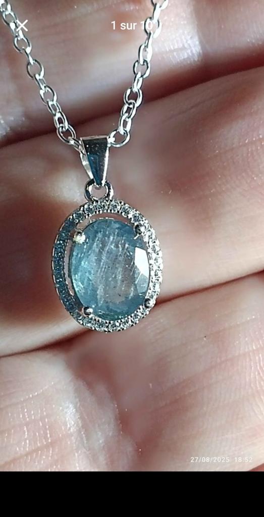 Pendentif en argent massif avec aigue-marine d’Afrique, Neuf, Enlèvement, Avec pierre précieuse, Argent