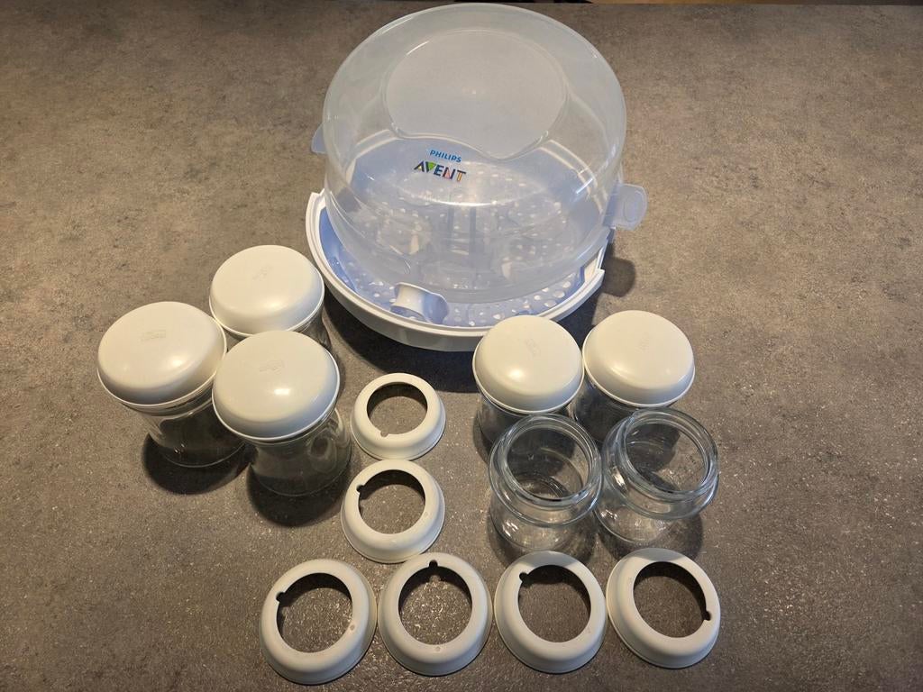 Sterilisator Philips Avent + glazen flesjes Chicco, Kinderen en Baby's, Ophalen, Zo goed als nieuw, Philips Avent en Chicco, Jongetje of Meisje