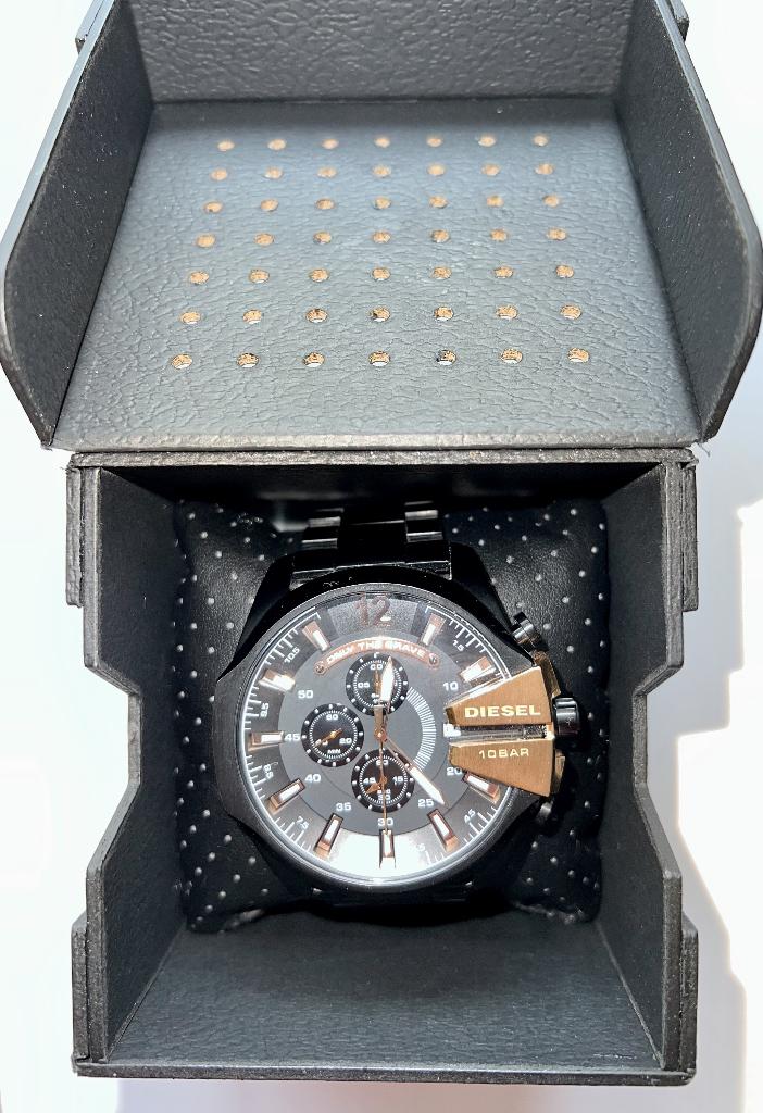 Diesel Mega Chief zwart horloge, Overige merken, Staal, Staal, Polshorloge