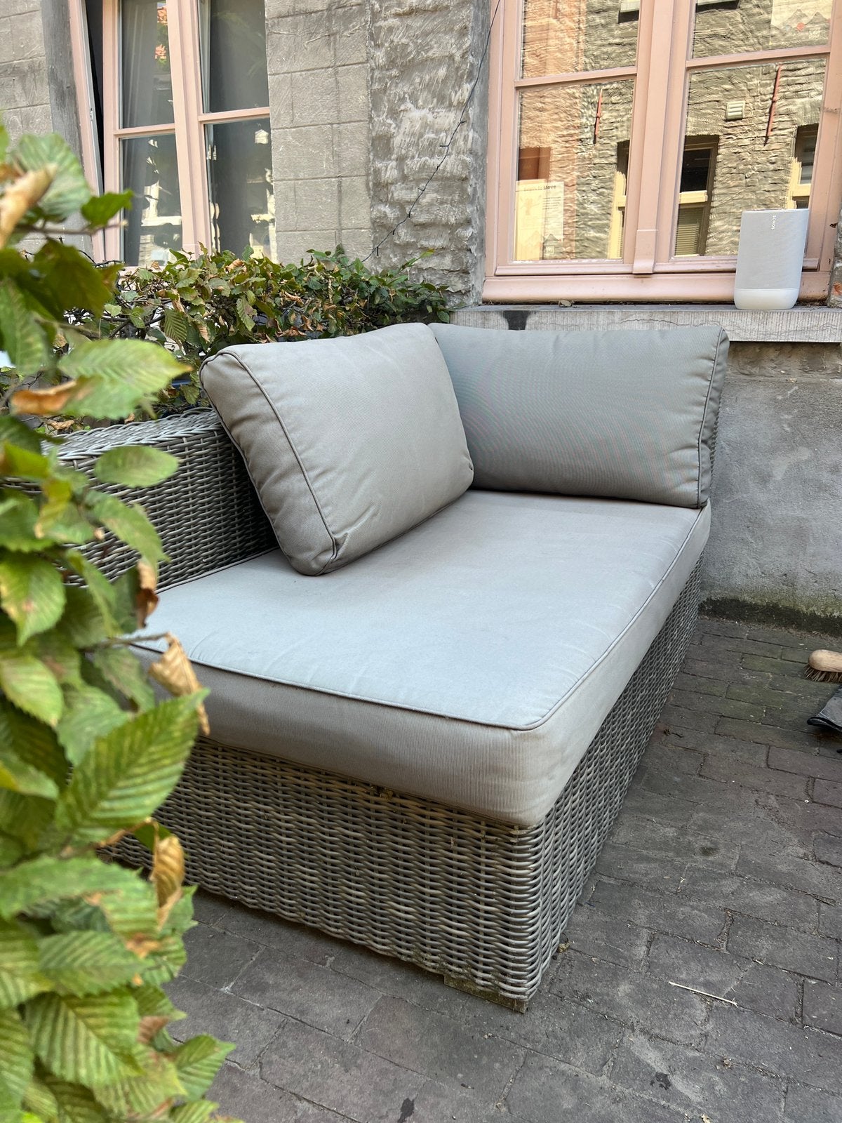 Rotan loungeset // 2 delig lounge voor 2 en zitbank Gent, Ophalen, Zo goed als nieuw, Kunststof, Loungeset