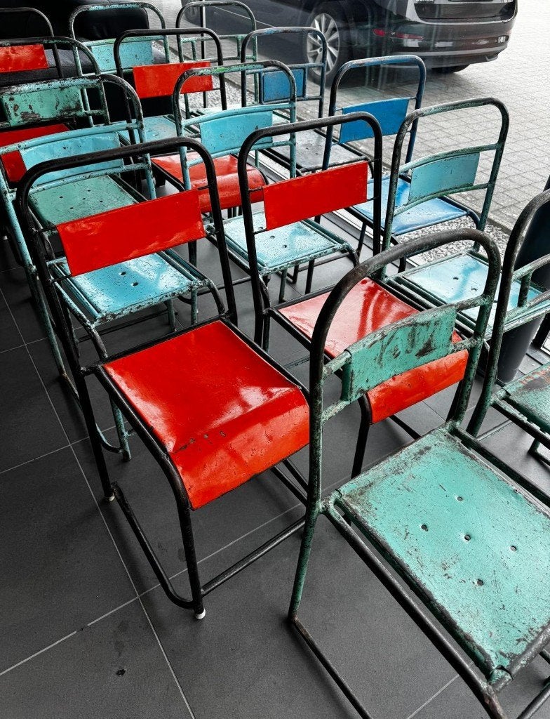 Industriële vintage stoelen 14 stuks, Ophalen, Gebruikt, Overige kleuren, Industriële