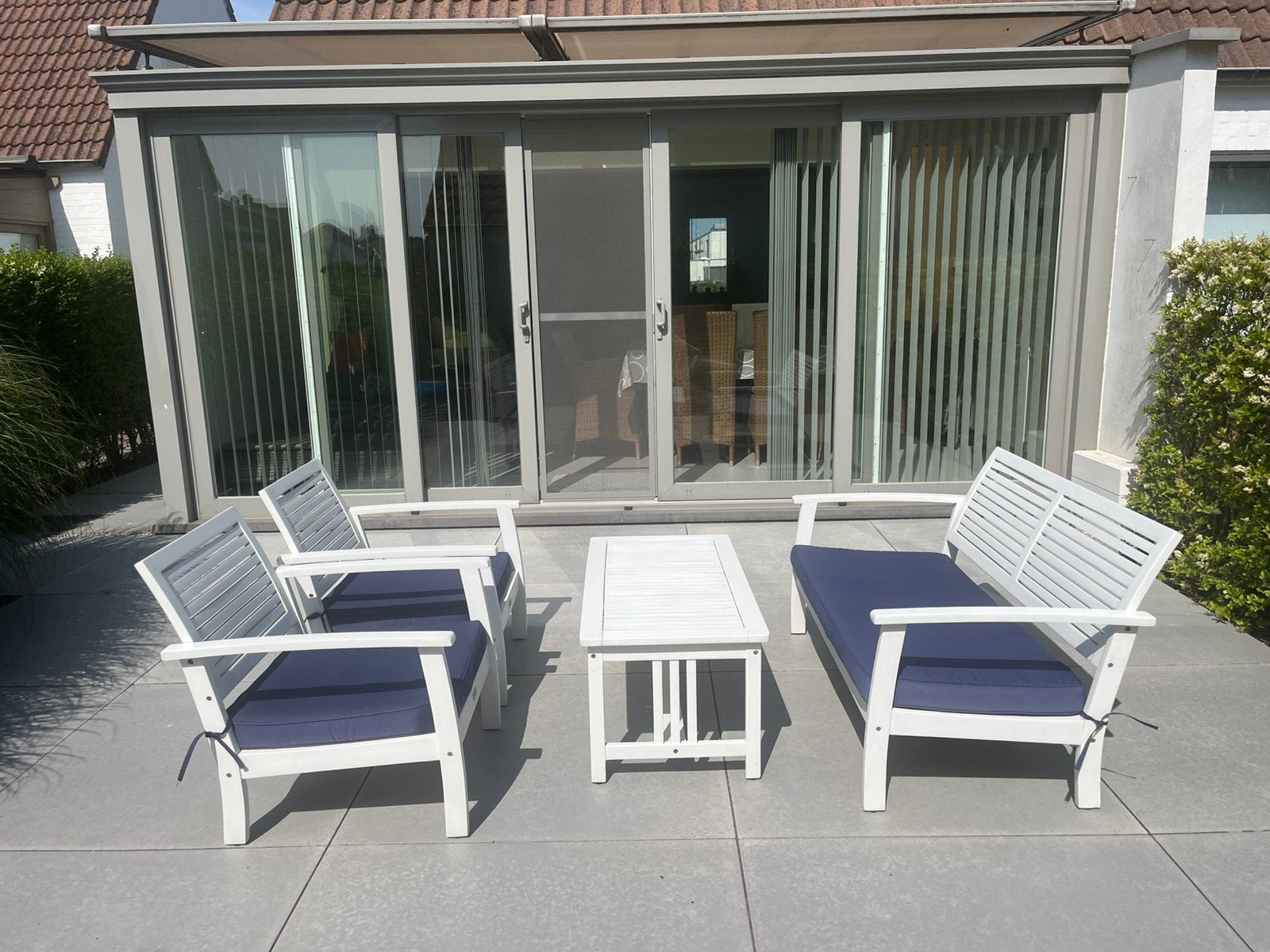Ensemble de salon en bois blanc 4 pièces Garden Plus, Utilisé, Bois, Sets de jardin, Enlèvement