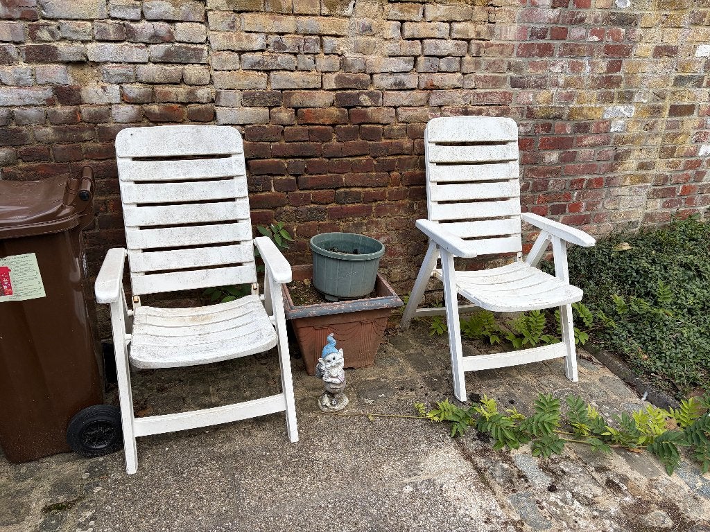 2 chaises de jardin blanches, Enlèvement, Utilisé, Synthétique, Pliant
