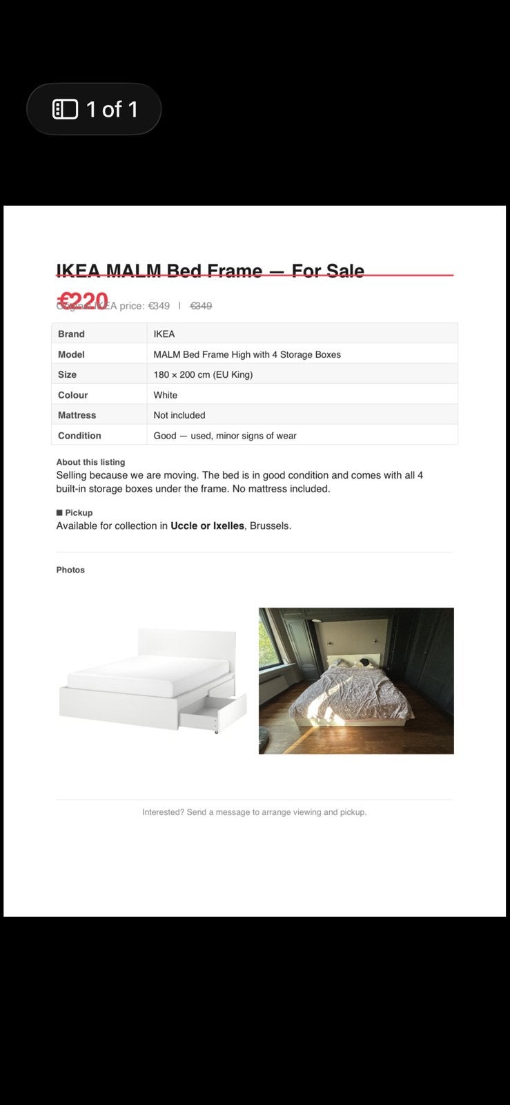 LIT IKEA MALM, Maison & Meubles, Chambre à coucher | Lits, Enlèvement, Comme neuf