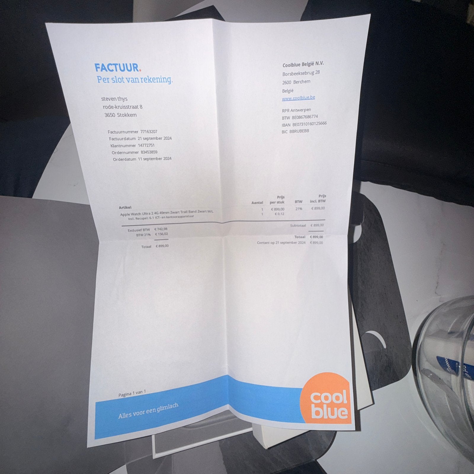 Apple Watch Ultra 2 (49mm, Titane Noir) + Facture Coolblue, Étanche, IOS, Enlèvement, Utilisé