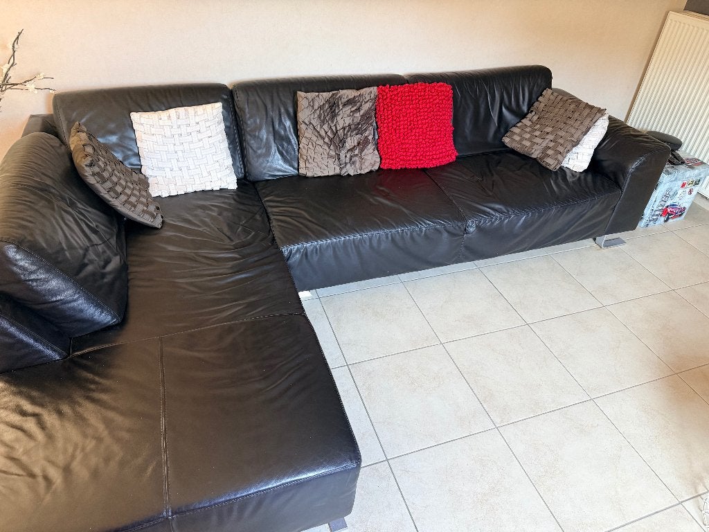 Salon cuir 4-5 places avec retour chaise longue, Ophalen, Gebruikt, Hoekbank, 300 cm of meer