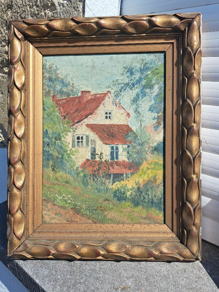 huile sur toile maison signe emile gervais, Ophalen of Verzenden, Doek