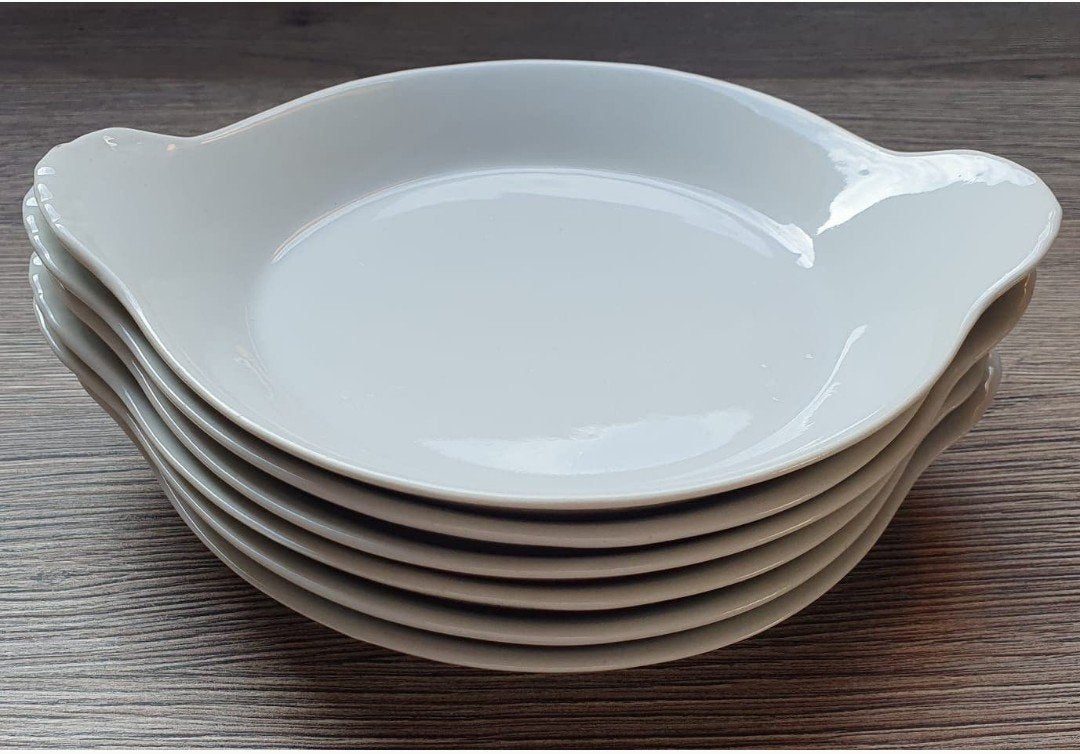 6 Witte porseleinen gratinschalen vispannetjes 17cm, Ophalen of Verzenden
