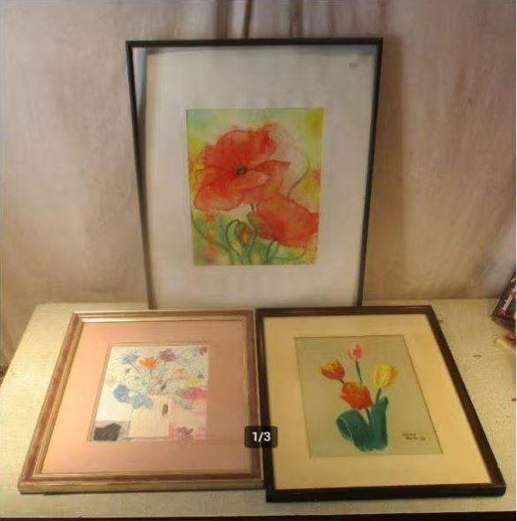 3 aquarelles magnifiquement peintes avec des fleurs, Enlèvement ou Envoi