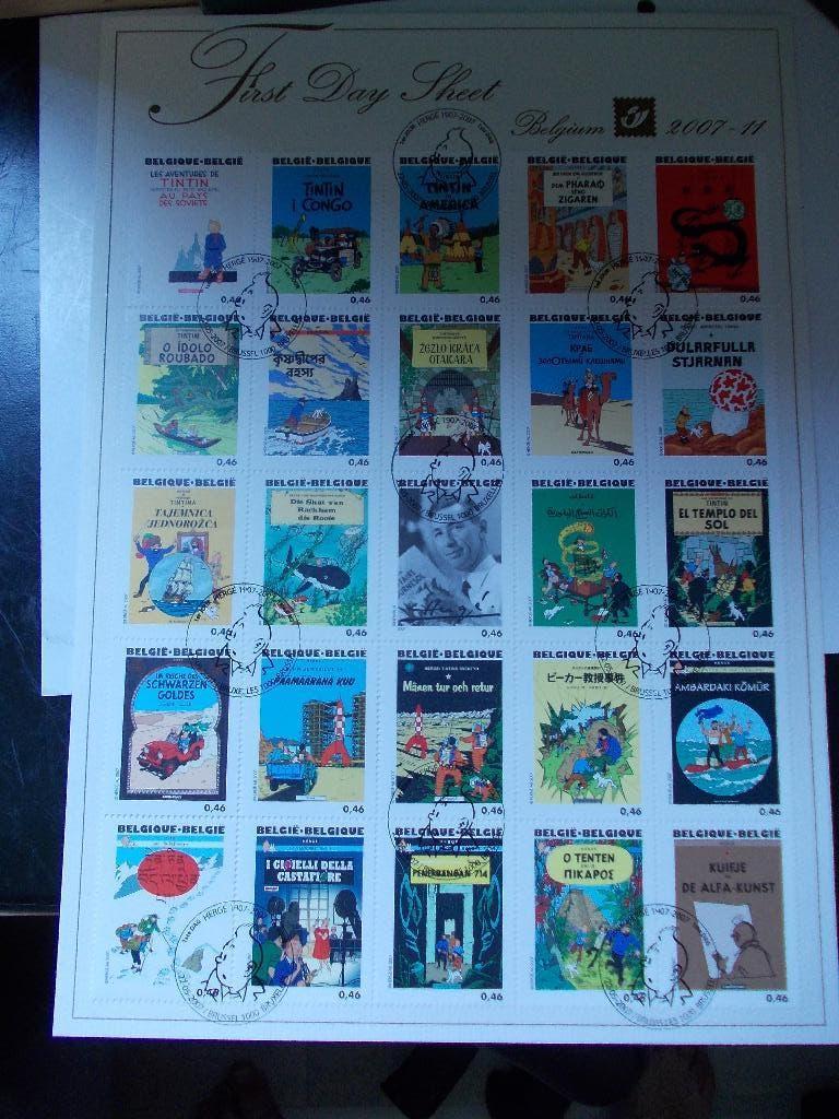 Tintin first day sheet Belgium 2007-11, Met stempel, Kunst, Ophalen of Verzenden, Gestempeld