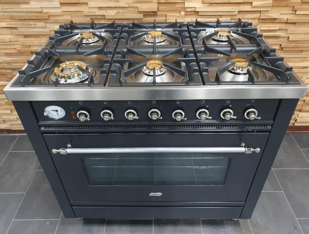 🔥Luxe Boretti Fornuis 90cm antraciet + rvs 6 pits 1 oven, Elektronische apparatuur, Fornuizen, Ophalen, 60 cm of meer, Zo goed als nieuw