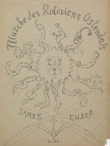 James ENSOR - Rotariaanse mars van Oostende (1929), Antiek en Kunst, Origineel, Verzenden, Overige onderwerpen, Lithografie