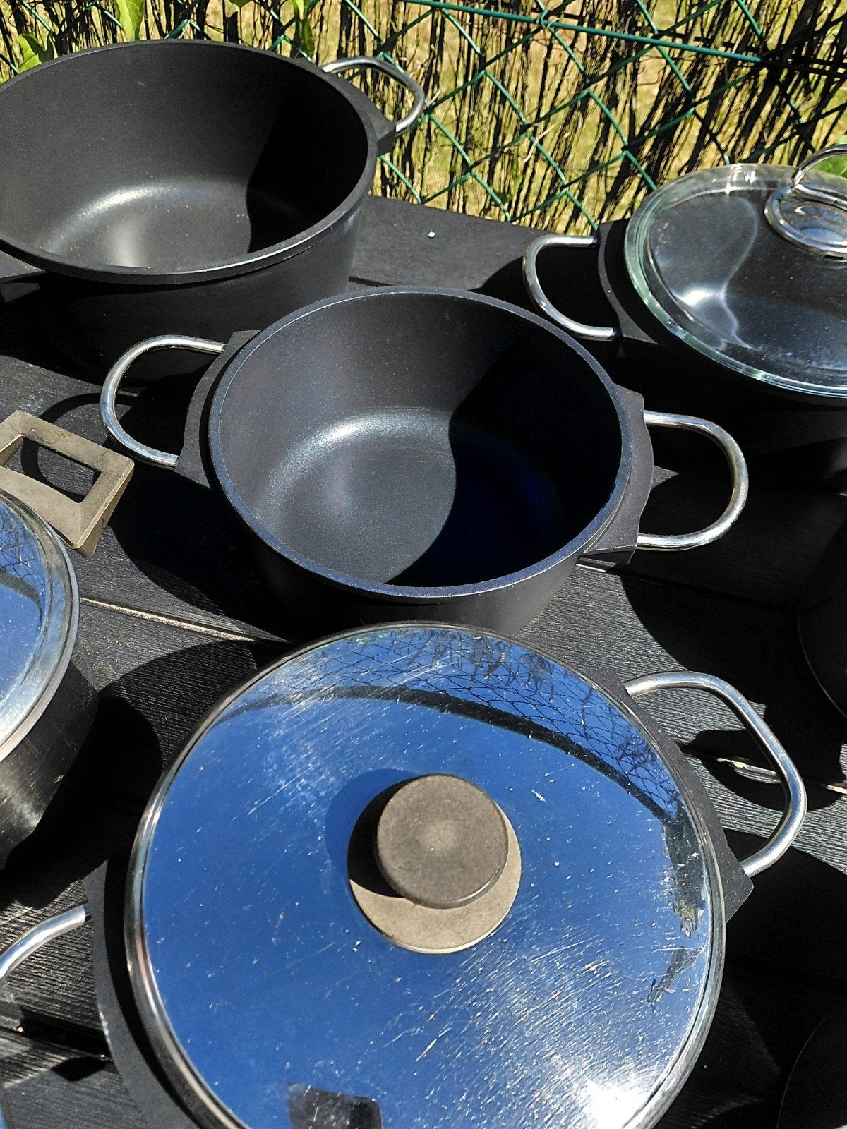 Set van 7 pannen, Huis en Inrichting, Keuken | Potten en Pannen, Ophalen, Gebruikt, Aluminium, Pannenset
