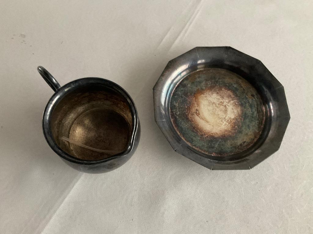 Pot à lait et soucoupe en métal argenté, Antiquités & Art, Enlèvement ou Envoi, Argent