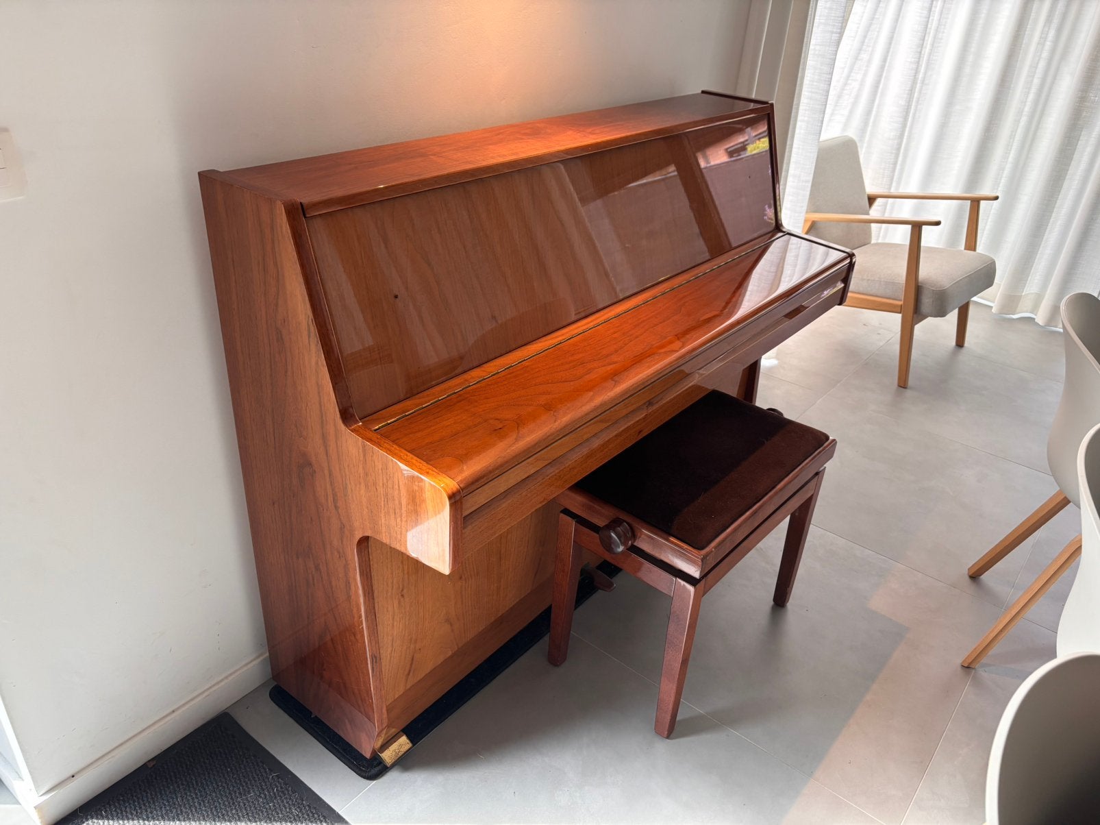 Callmann buffetpiano + stoel + mat, Musique & Instruments, Brillant, Brun, Enlèvement, Utilisé