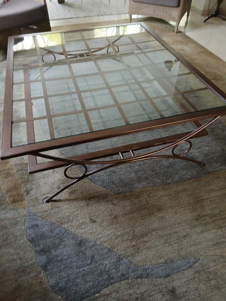 salontafel  in staal en glas, Ophalen, Glas salontafel, Zo goed als nieuw, Glas
