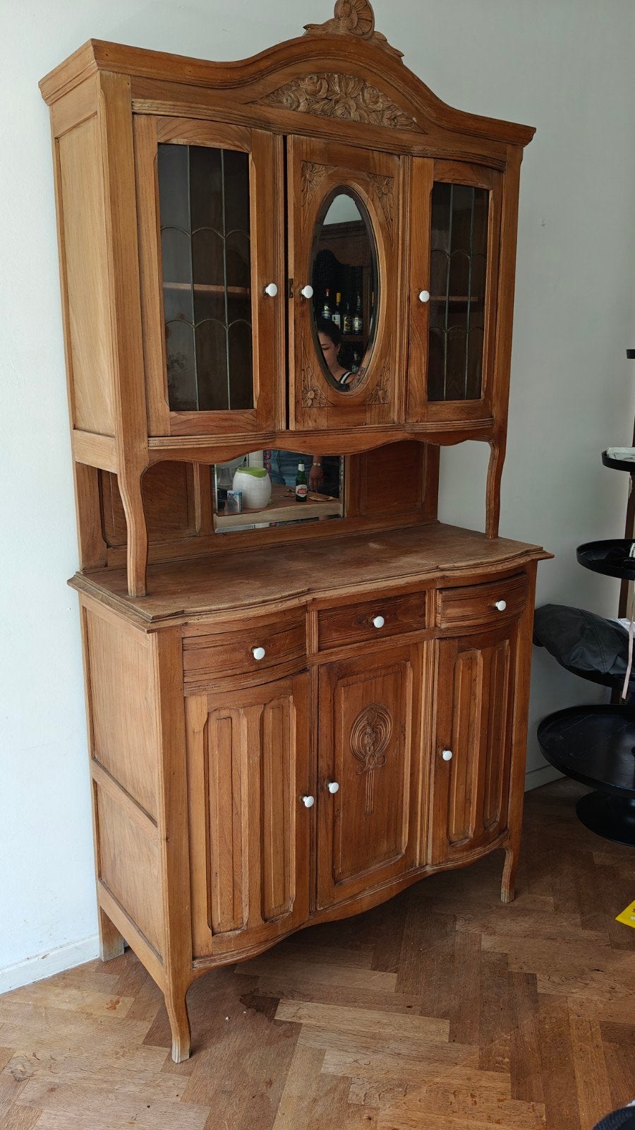 Buffet/vitrine antique authentique en bois massif, Enlèvement, Verre