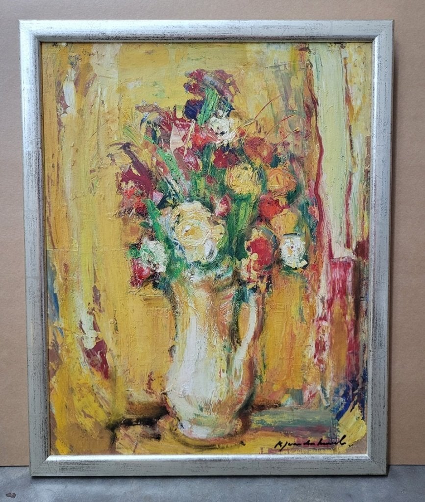 Karel Jan VAN DEN HEUVEL, het bonte boeket, Antiek en Kunst, Bloemen, Paneel, Expressionistisch, Ophalen of Verzenden
