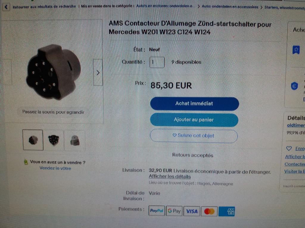 CONTACTEUR mise en route W124 W201W123 C124- .1984-1993  ), Autos : Pièces & Accessoires, Enlèvement ou Envoi, Neuf, Pièces Oldtimer ou Ancêtre
