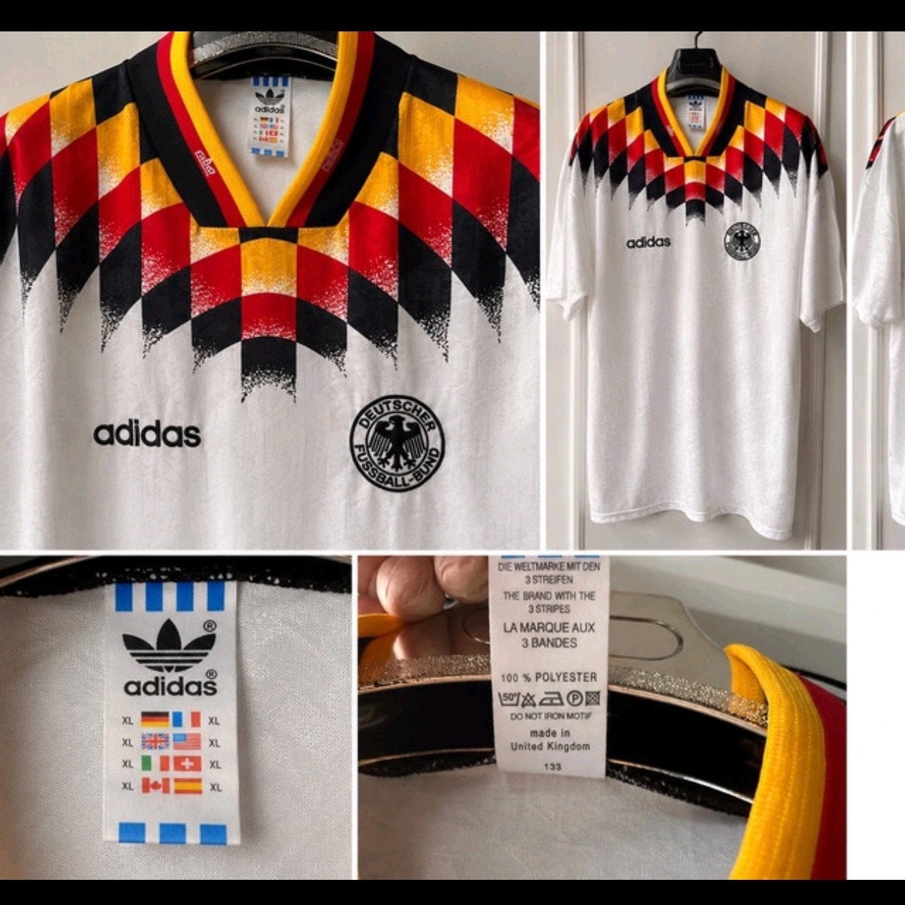 Origineel Vintage adidas Duitsland Shirt 1994 USA - XL, Ophalen, Wit, Maat 56/58 (XL), Zo goed als nieuw