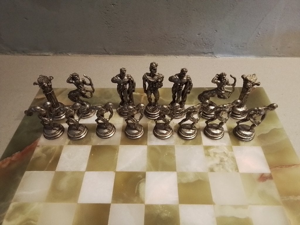 Schaakspel met griekse pionnen, Ophalen, Vintage, Meerkleurig, Overige materialen