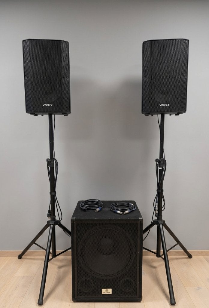 Geluidsinstallatie + subwoofer huren voor feestje, Ophalen, Zo goed als nieuw