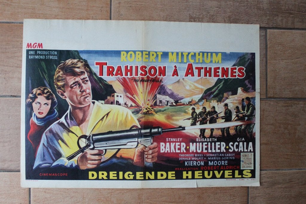 filmaffiche The Angry Hills Robert Mitchum filmposter, Rechthoekig Staand, Ophalen of Verzenden, Zo goed als nieuw, A1 t/m A3