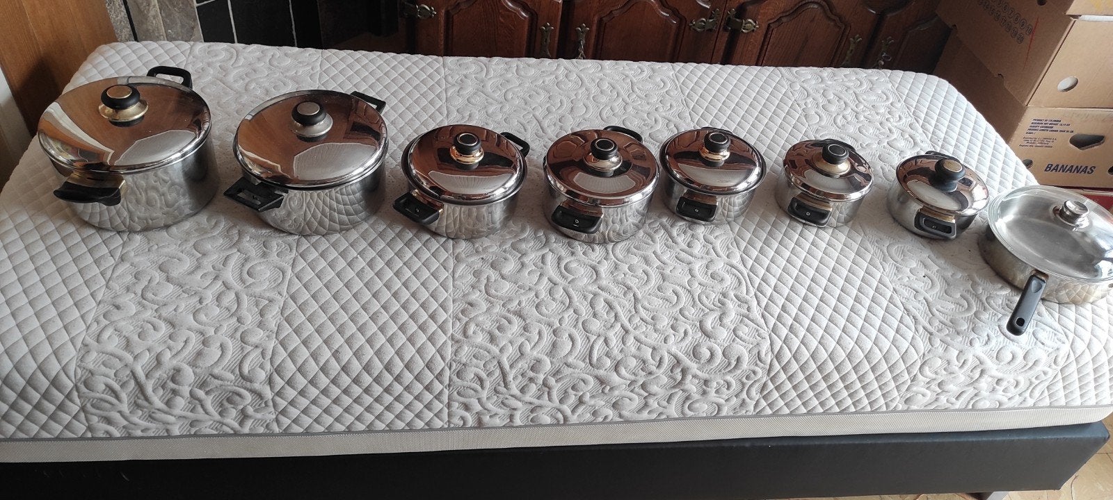 7 casseroles en acier inoxydable+1 poêle en acier inoxydable, Maison & Meubles, Avec couvercle, Enlèvement ou Envoi, Inox