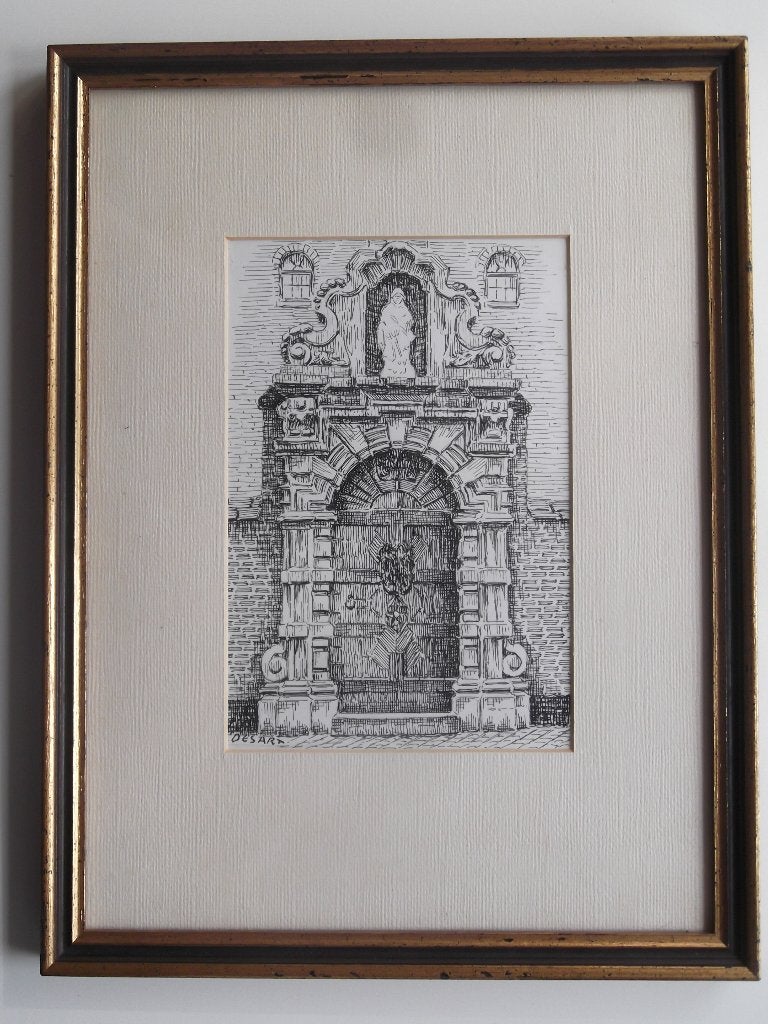 Robert Desart - Begijnhof Gent, Antiek en Kunst, Ingelijst, 1950 - 1999, Ophalen of Verzenden, 33 cm