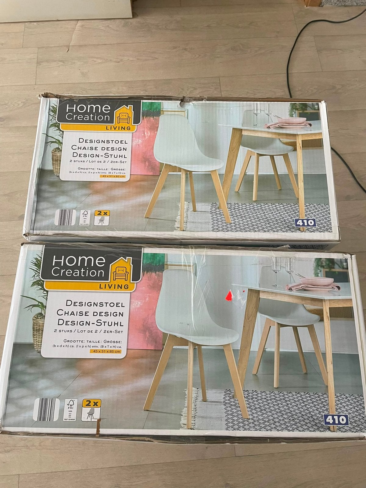 4 nieuwe witte designstoelen – €85 (set van 4), Huis en Inrichting, Stoelen, Nieuw, Vier, Kunststof, Wit, Ophalen
