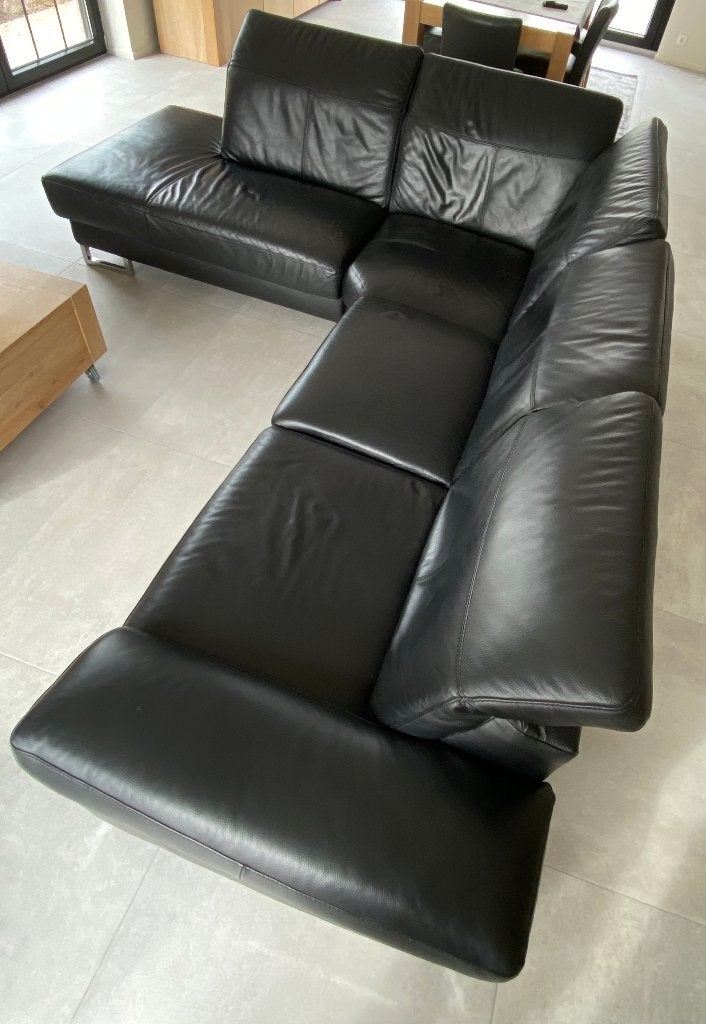Canapé d'angle en cuir noir, Enlèvement, Utilisé, Cuir, Moderne