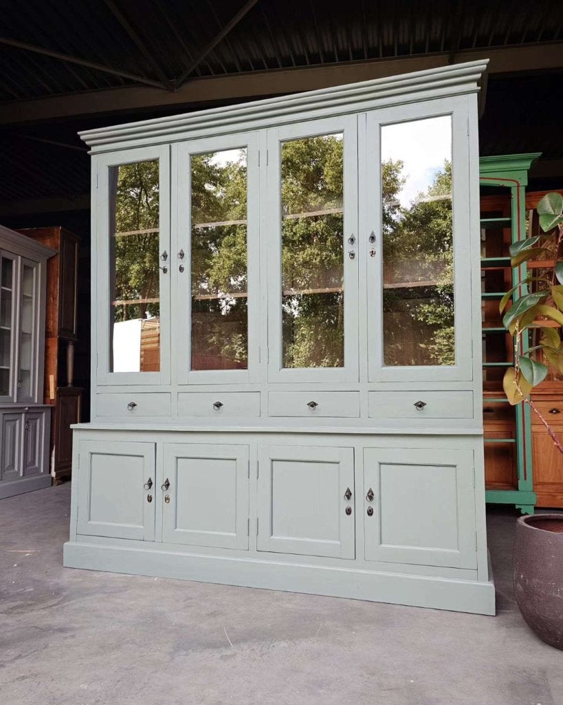 Oude hoge winkelkast | Antieke vitrinekast  #2556, Ophalen of Verzenden