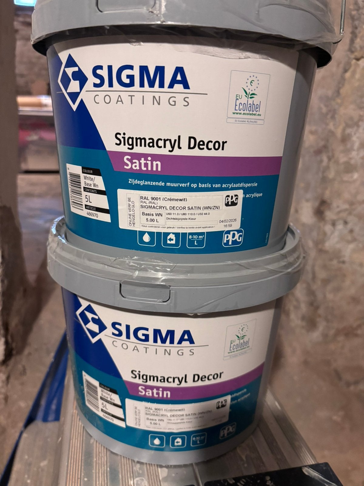 Sigma muurverf zijdeglans 9001 2x5liter, Neuf, Enlèvement, Peinture, 5 à 10 litres
