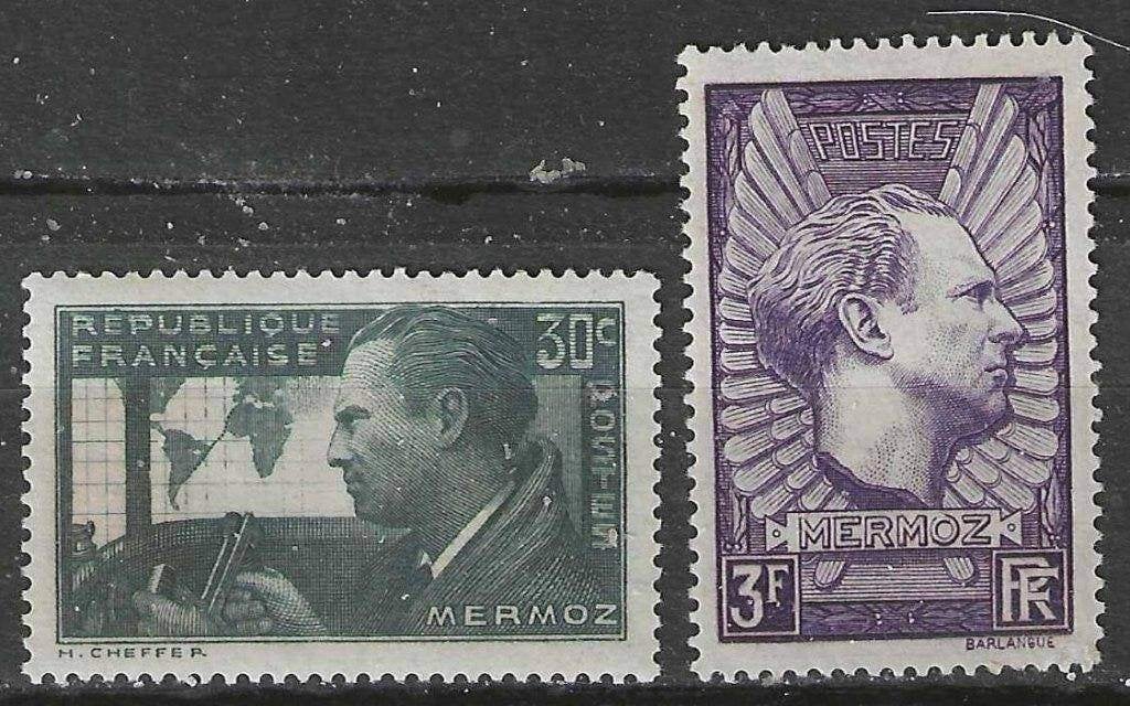 France 1937 - Yvert 337-338 - Pilote Jean Mermoz (PF), Envoi, Non oblitéré