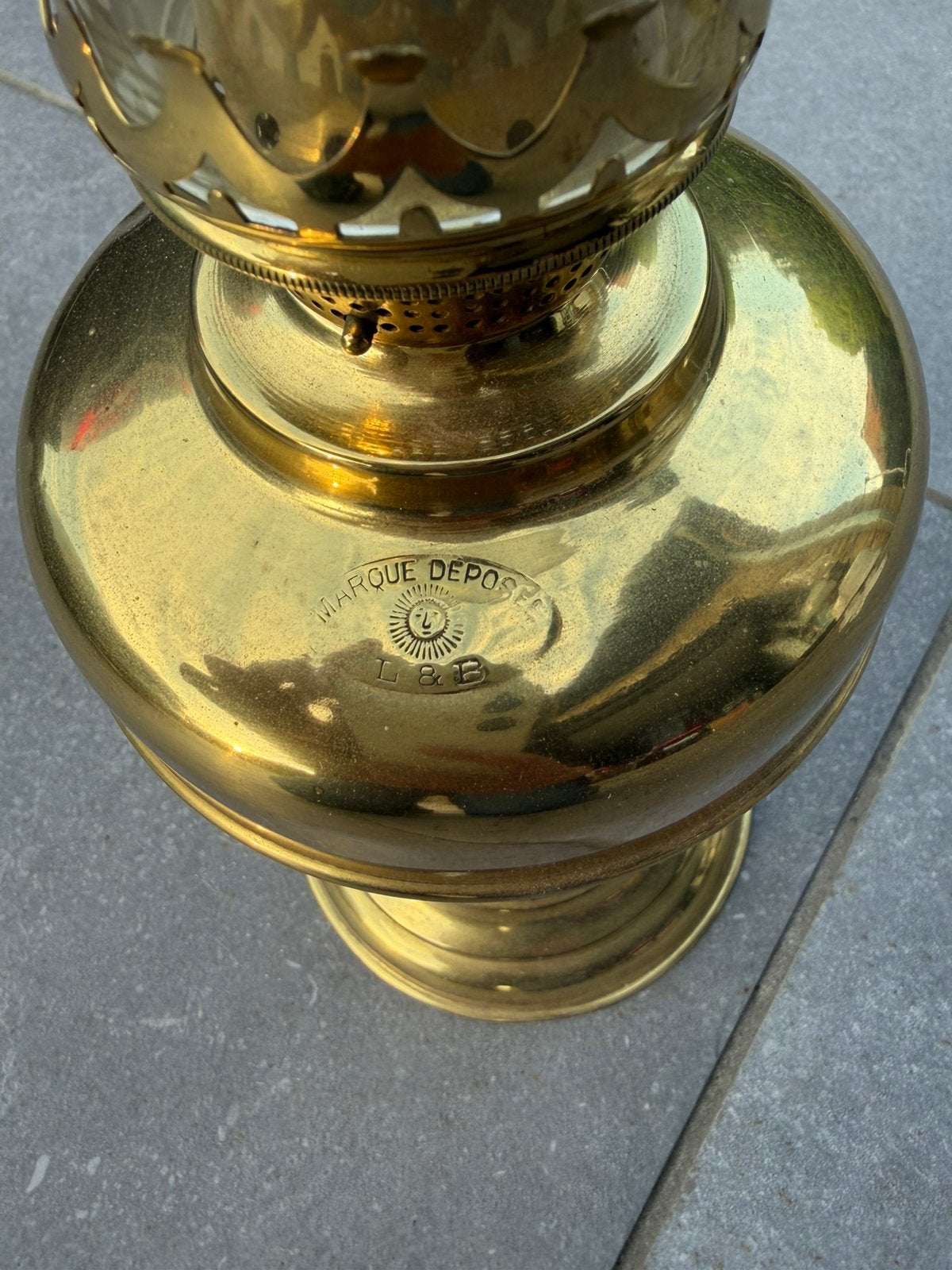 Koperen olielamp lempereur & bernard., Ophalen, Goud