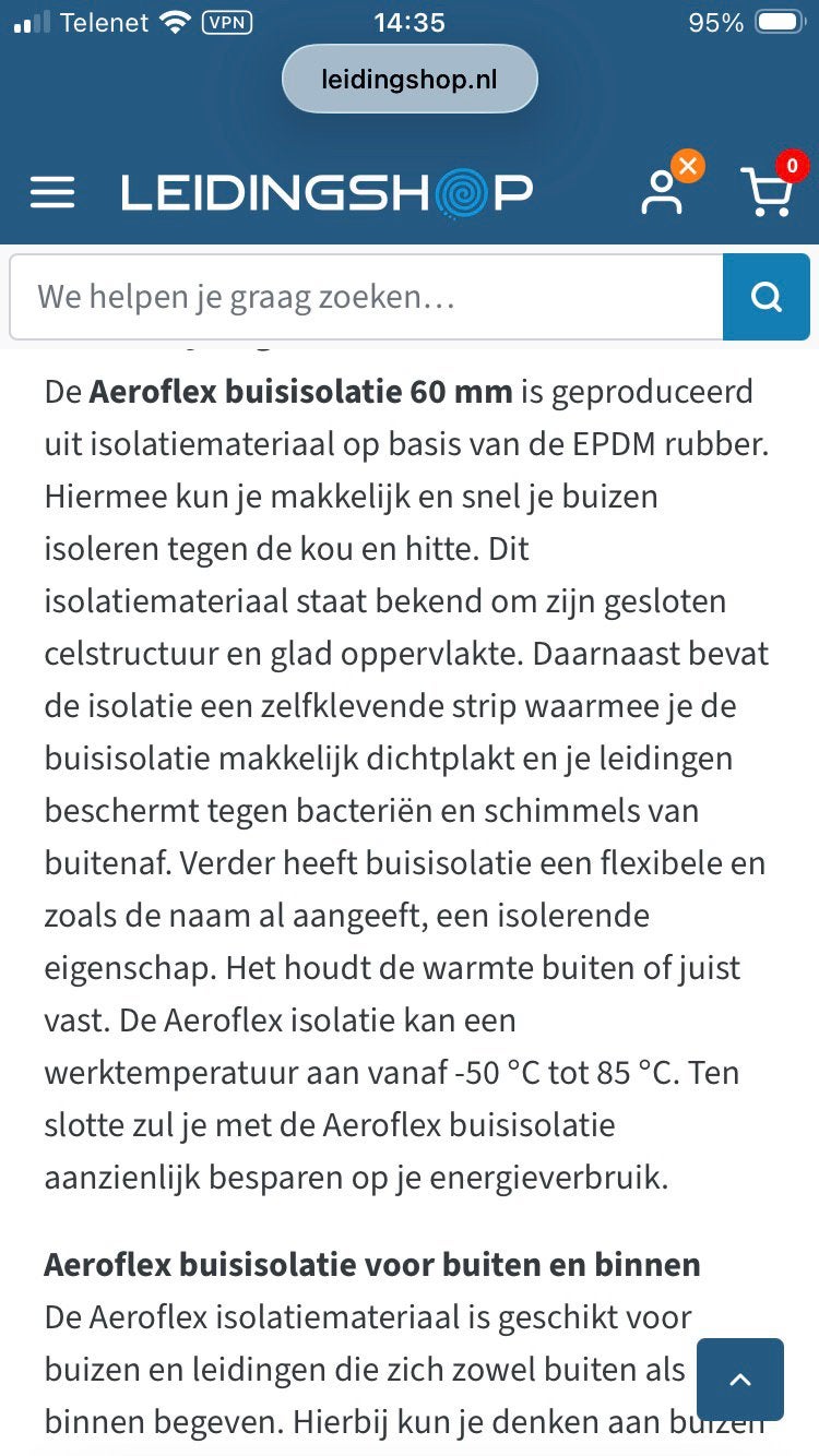 Buisisolatie,epdm, Enlèvement, Neuf, Autres matériaux, 4 à 8 cm
