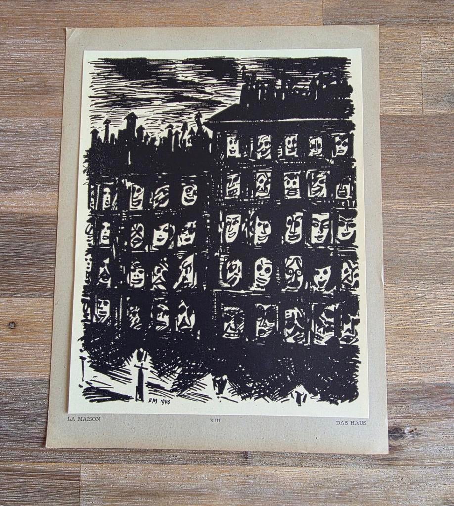 Gravure sur bois Frans Masereel 1946, Antiquités & Art, Enlèvement ou Envoi, Gravure sur bois