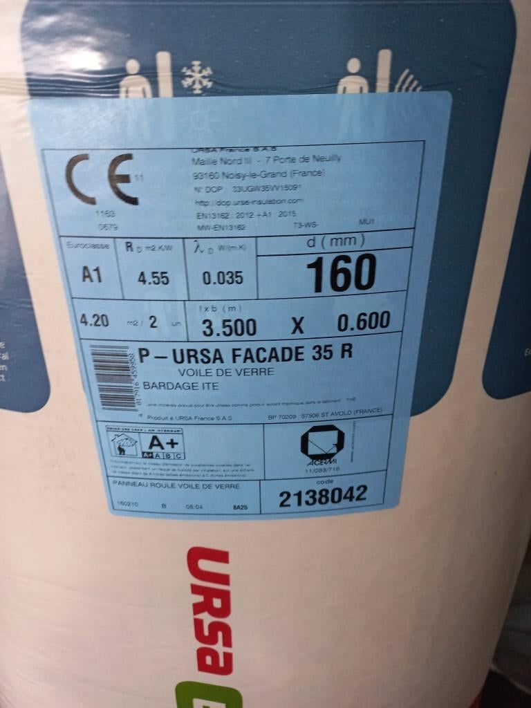 URSA GEO FACADE 160mm x 600mm x 3500mm, Doe-het-zelf en Bouw, Isolatie en Afdichting, Nieuw, Muurisolatie, Glaswol, 12 cm of meer