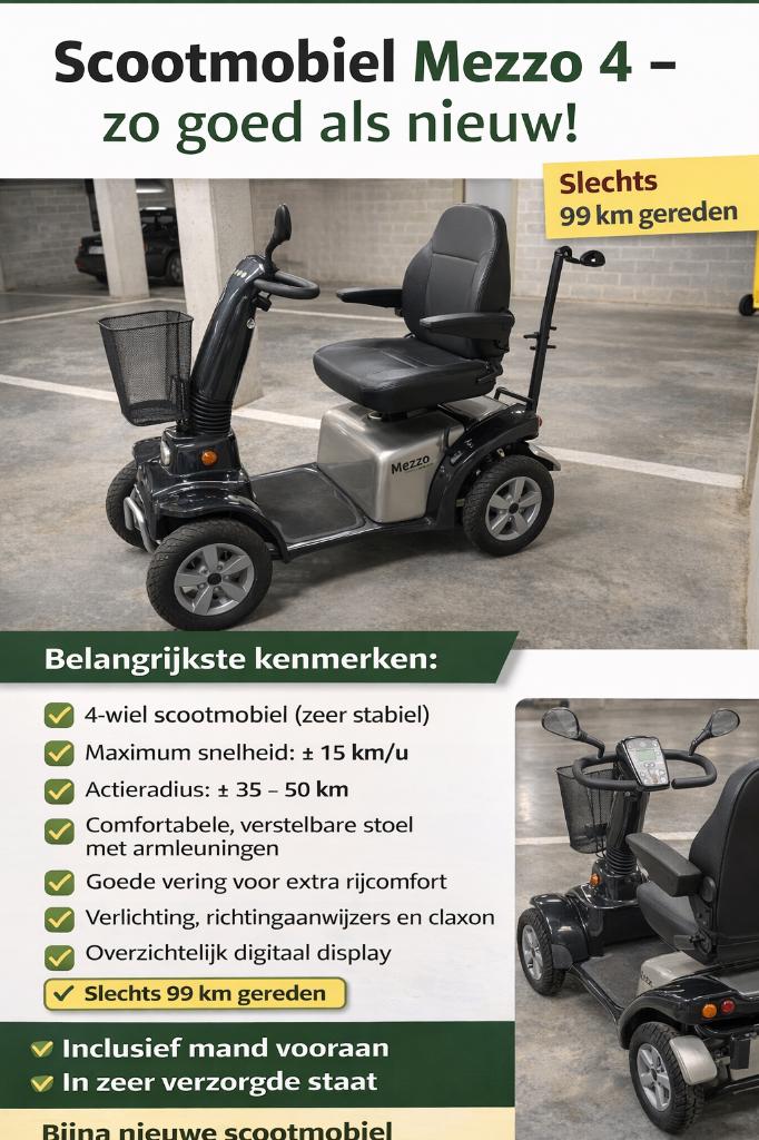 Scootmobiel Mezzo 4 - zo goed als nieuw - slechts 99 km, Diversen, Brommobielen en Scootmobielen, Zo goed als nieuw, Overige merken